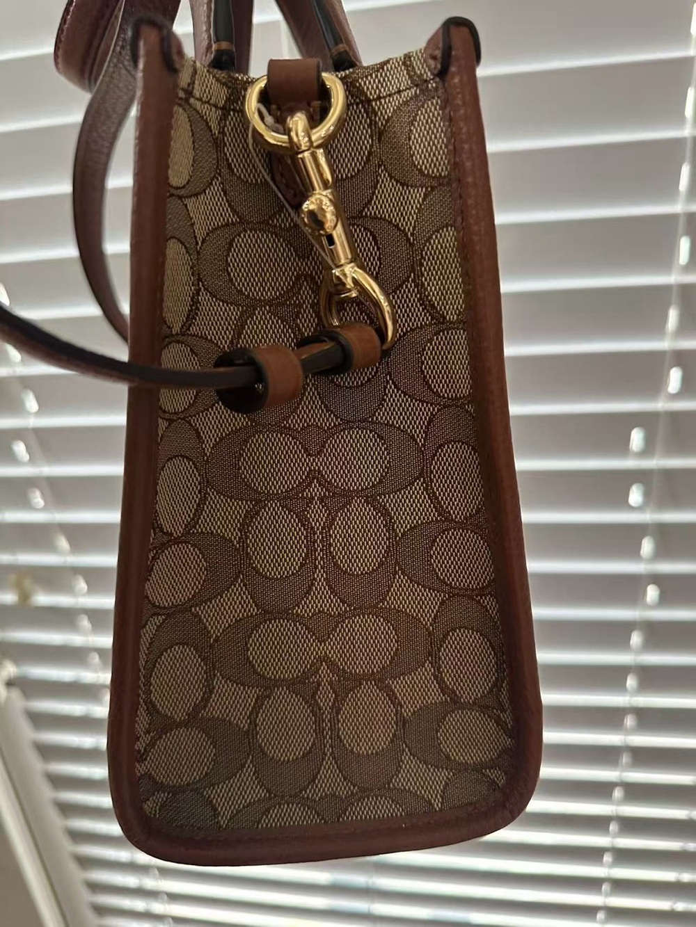 COACH Dempsey 22  Signature Canvas Stripe Tote - Brown with Multicolor Stripes - Picture 4 of 7